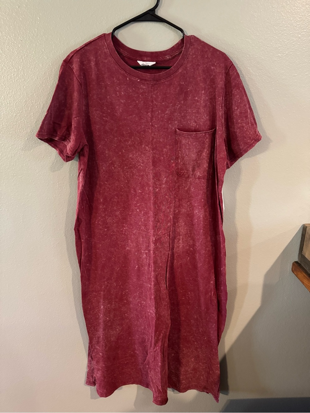 Washed Burgundy Pocket T-Shirt Maxi Dress